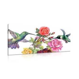 Wandbild Kolibris mit Blumen