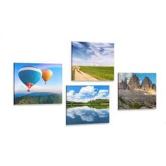 CANVAS PRINT SET HOT AIR BALLOON FLIGHT OVER THE COUNTRY - SET OF PICTURES - PICTURES