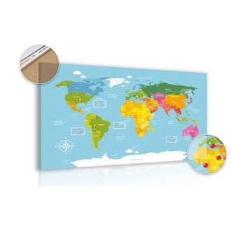DECORATIVE PINBOARD EXCEPTIONAL WORLD MAP - PICTURES ON CORK - PICTURES