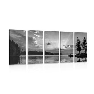 5-DÍLNÝ OBRAZ ODRAZ HORSKÉHO JEZERA V ČERNOBÍLÉM PROVEDENÍ - ČERNOBÍLÉ OBRAZY - OBRAZY