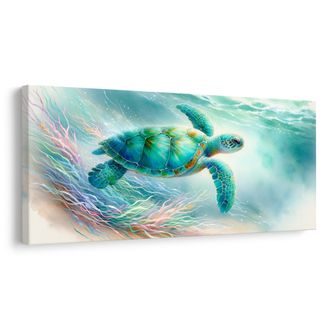 WANDBILD SCHILDKRÖTE SCHWIMMT ZWISCHEN KORALLEN - WANDBILDER UNTERWASSERWELT - BILDER