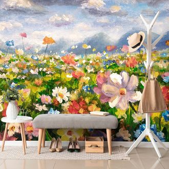 TAPETE ÖLGEMÄLDE WILDBLUMEN - TAPETEN IMITATION VON ÖLGEMÄLDE - TAPETEN