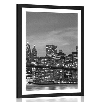 POSTER WITH MOUNT BLACK AND WHITE BROOKLYN BRIDGE - BLACK AND WHITE - POSTERS