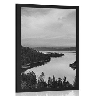 AFFICHE LAC AU COUCHER DU SOLEIL EN NOIR ET BLANC - NATURE - AFFICHES