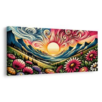 OBRAZ PESTROBAREVNÉ HORY PŘI VÝCHODU SLUNCE - OBRAZY POLE A LOUKY - OBRAZY