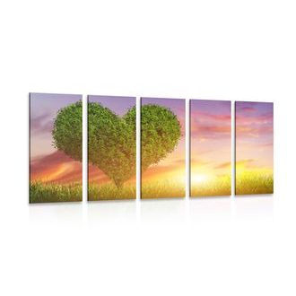 5-PIECE CANVAS PRINT HEART-SHAPED TREE IN A MEADOW - PICTURES LOVE - PICTURES