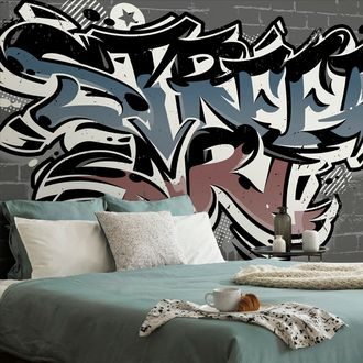 TAPETE MIT ZIEGELSTEINIMITATION UND AUFSCHRIFT STREET ART - STREET-ART-TAPETEN - TAPETEN