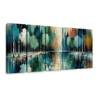 5-DÍLNÝ OBRAZ KLIDNÝ LESNÍ ODRAZ - OBRAZY LES - OBRAZY