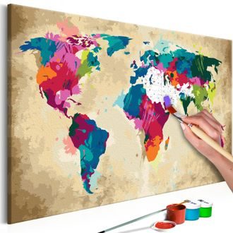 Picture painting by numbers world map: colourful