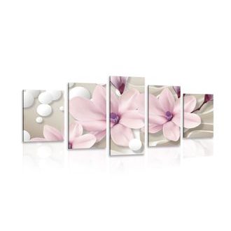 Quadri in 5 parti magnolia su sfondo astratto