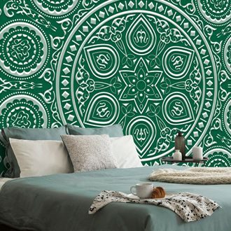 WALLPAPER DELICATE ETHNIC MANDALA IN GREEN DESIGN - WALLPAPERS FENG SHUI - WALLPAPERS