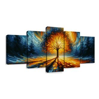 5-DÍLNÝ OBRAZ ZÁŘIVÝ STROM ŽIVOTA V OHNIVÝCH BARVÁCH - OBRAZY STROMY ŽIVOTA - OBRAZY