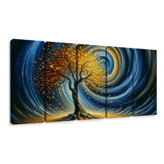 5-DÍLNÝ OBRAZ ZLATÝ STROM ŽIVOTA VE VÍRU NOCI - OBRAZY STROMY ŽIVOTA - OBRAZY