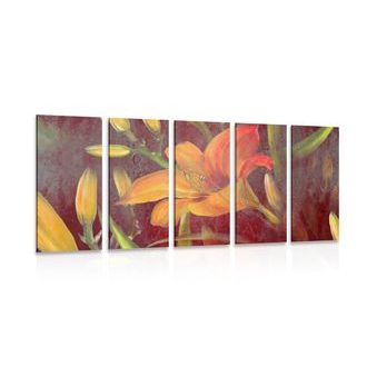 5-częściowy obraz rozkwitająca pomarańćzowa lilia
