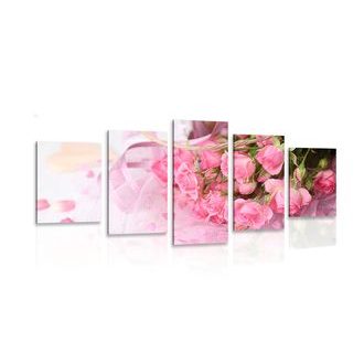 5-PIECE CANVAS PRINT ROMANTIC PINK BOUQUET OF ROSES - STILL LIFE PICTURES - PICTURES