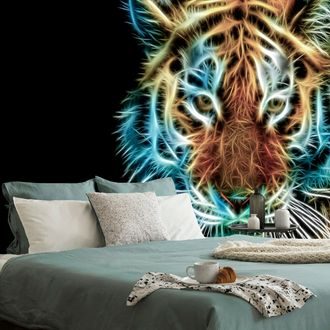 Αυτοκόλλητη ταπετσαρία κεφαλή τίγρης σε αφηρημένο σχέδιο