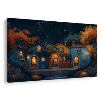 OBRAZ VÁNOČNÍ VESNIČKA POD HVĚZDAMI - BAREVNÉ DOMY - OBRAZY