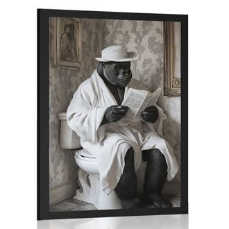 POSTER GORILLA MIT EINER ZEITUNG AUF DEM KLO - AFFEN - POSTER