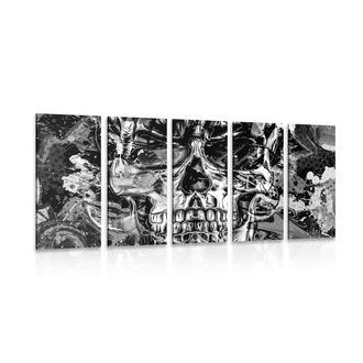 5-DÍLNÝ OBRAZ UMĚLECKÁ LEBKA V ČERNOBÍLÉM PROVEDENÍ - ČERNOBÍLÉ OBRAZY - OBRAZY