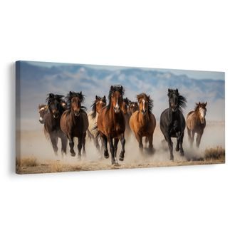 WANDBILD HERDE VON PFERDEN IN BEWEGUNG - BILDER VON PFERDEN - BILDER