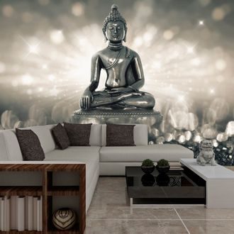 Tapeta samoprzylepna Budda w srebrnym wzorze - Srebrny Budda