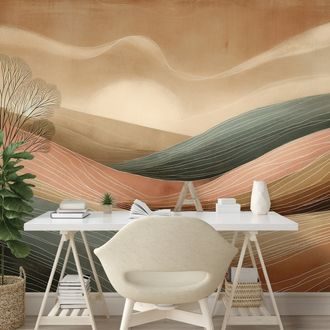 SAMOLEPÍCÍ TAPETA ABSTRAKTNÍ KRAJINA V TEPLÝCH TÓNECH - TAPETY POLE A LOUKY - TAPETY