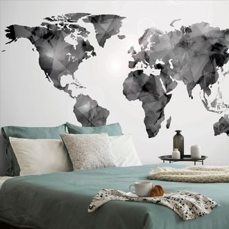 SELF ADHESIVE WALLPAPER POLYGONAL MAP OF THE WORLD IN BLACK AND WHITE - SELF-ADHESIVE WALLPAPERS - WALLPAPERS