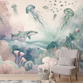 SAMOLEPÍCÍ FOTOTAPETA PODMOŘSKÝ SVĚT V PASTELOVÝCH BARVÁCH - ΤΑΠΕΤΣΑΡΊΑ ΨΑΡΙΏΝ - ΤΑΠΕΤΣΑΡΊΕΣ