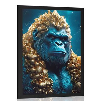 POSTER BLAU-GOLDENER GORILLA - HERRSCHER DES TIERREICHS - POSTER