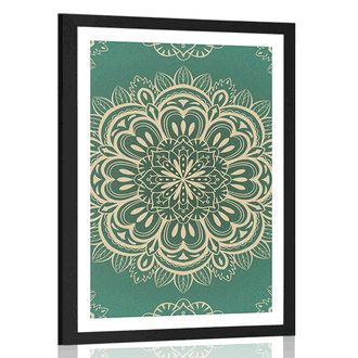 POSTER MIT PASSEPARTOUT MANDALA AUF TÜRKISFARBENEM HINTERGRUND - FENG SHUI - POSTER