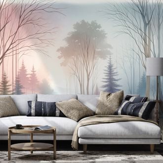 SAMOLEPÍCÍ TAPETA PASTELOVÁ MLHAVÁ KRAJINA - TAPETY LES - TAPETY