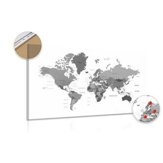 Wandbild auf Kork Weltkarte in Schwarz-Weiß
