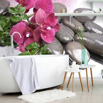 SELF ADHESIVE WALL MURAL BLOOMING ORCHID AND WELLNESS STONES - SELF-ADHESIVE WALLPAPERS - WALLPAPERS