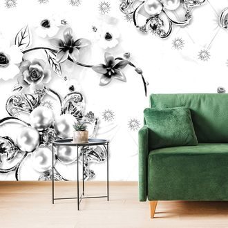 TAPETE SCHWARZ-WEISS-BLUMENSCHMUCK - TAPETEN - 🔥 TOTALAUSVERKAUF