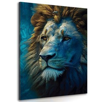 Obraz niebiesko-złoty lew