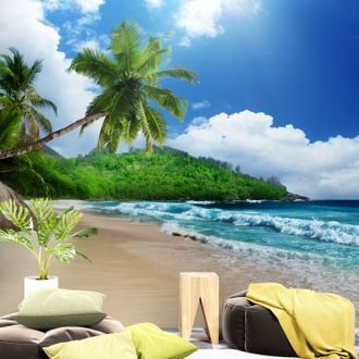 Τοιχογραφία όμορφη παραλία στο νησί των Σεϋχελλών