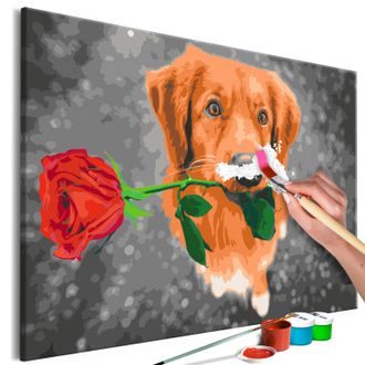 Obraz maľovanie podľa čísiel psík s ružou - Dog With Rose