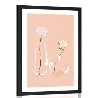 Poster with passepartout minimalist flowers in a vase