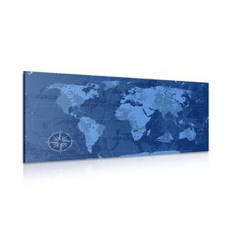 OBRAZ RUSTIKÁLNÍ MAPA SVĚTA V MODRÉ BARVĚ - OBRAZY MAPY - OBRAZY