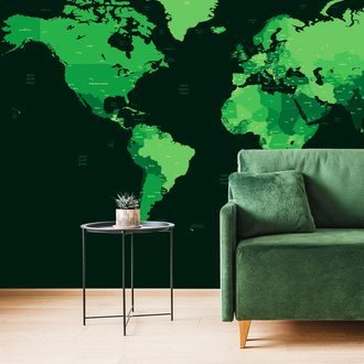 PAPIER PEINT CARTE DÉTAILLÉE DU MONDE EN VERT - PAPIER PEINT AU MUR SUR LE THÈME DES CARTES - PAPIER PEINT