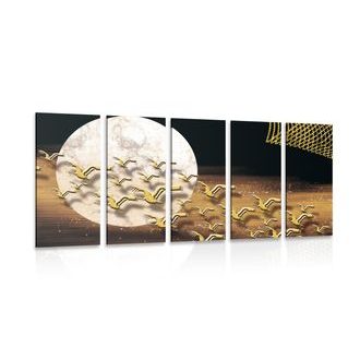 5-dijelna slika let ptica tijekom punog mjeseca