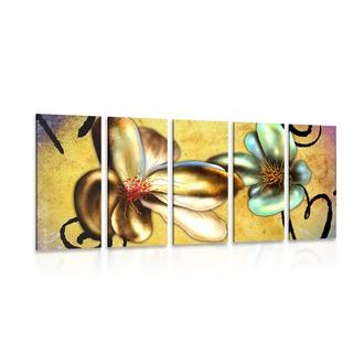 5-DÍLNÝ OBRAZ ZAJÍMAVÉ VINTAGE KVĚTINY - OBRAZY KVĚTŮ - OBRAZY