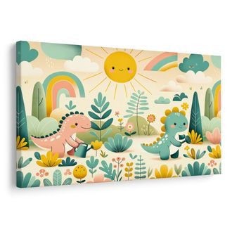 OBRAZ HRACÍ DEN MALÝCH DINOSAURŮ V PŘÍRODĚ - DĚTSKÉ OBRAZY ZVÍŘÁTKA - OBRAZY