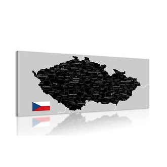 WANDBILD SCHWARZ-GRAUE KARTE VON TSCHECHIEN MIT FLAGGE - WELTKARTEN ALS BILDER - BILDER
