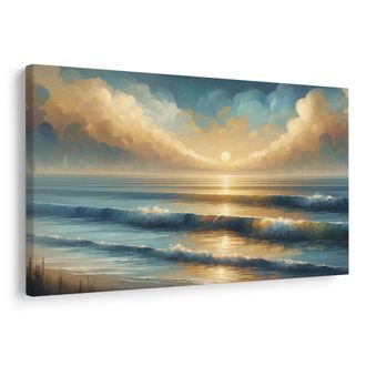 WANDBILD GOLDENER SONNENAUFGANG ÜBER DEM MEER - BILDER VON SONNENAUFGANG UND SONNENUNTERGANG - BILDER