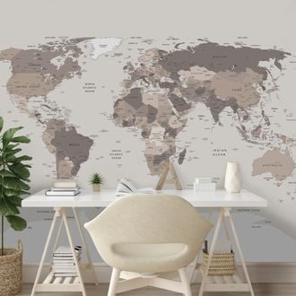 SELBSTKLEBENDE TAPETE WELTKARTE IN BEIGE - WELTKARTEN-TAPETEN - TAPETEN