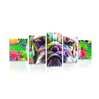 5-teiliges Wandbild Pop-Art-Bulldogge