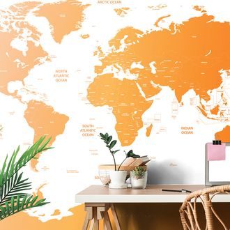 SELF ADHESIVE WALLPAPER WORLD MAP WITH INDIVIDUAL STATES IN ORANGE COLOR - SELF-ADHESIVE WALLPAPERS - WALLPAPERS