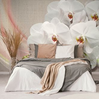 Self adhesive wallpaper white orchid on a canvas