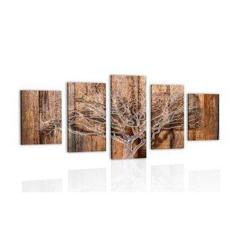 5-dielny obraz strom s imitáciou dreveného podkladu